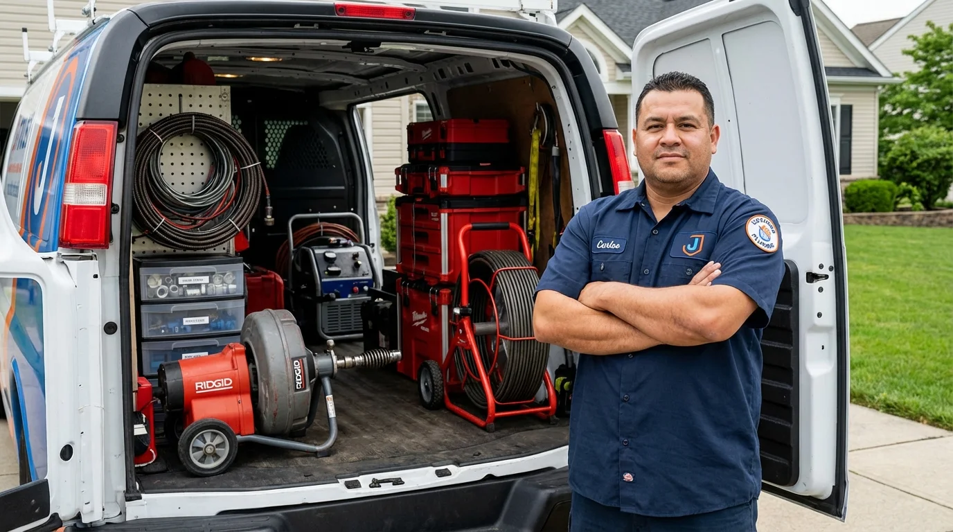 Professional drain cleaning equipment and Johns Plumbing LLC plumber in Depue