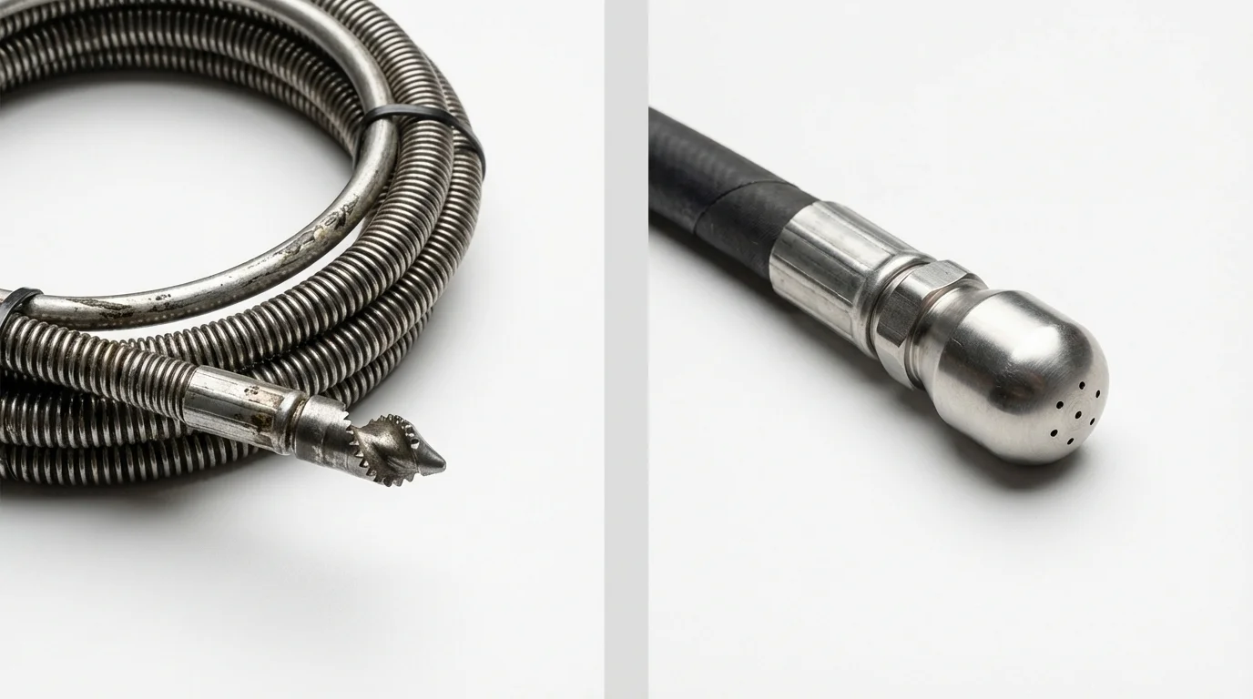 Drain snake cable and hydro jetting nozzle used for drain cleaning in Depue, IL