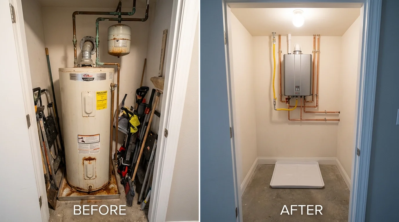 Tank water heater versus wall-mounted tankless unit comparison for Depue, IL homeowners